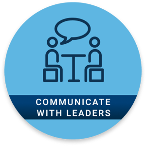 Communicate to leadership icon with two figures speaking to each other